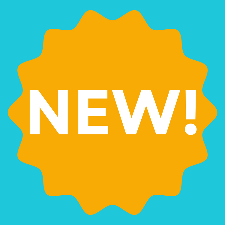 Bright “NEW!” badge icon in bold white text on an orange starburst over a blue background, used to highlight new cannabis products, THCA flower strains, edibles, concentrates, vapes, or promotional arrivals at The Green Leaf Cannabis.