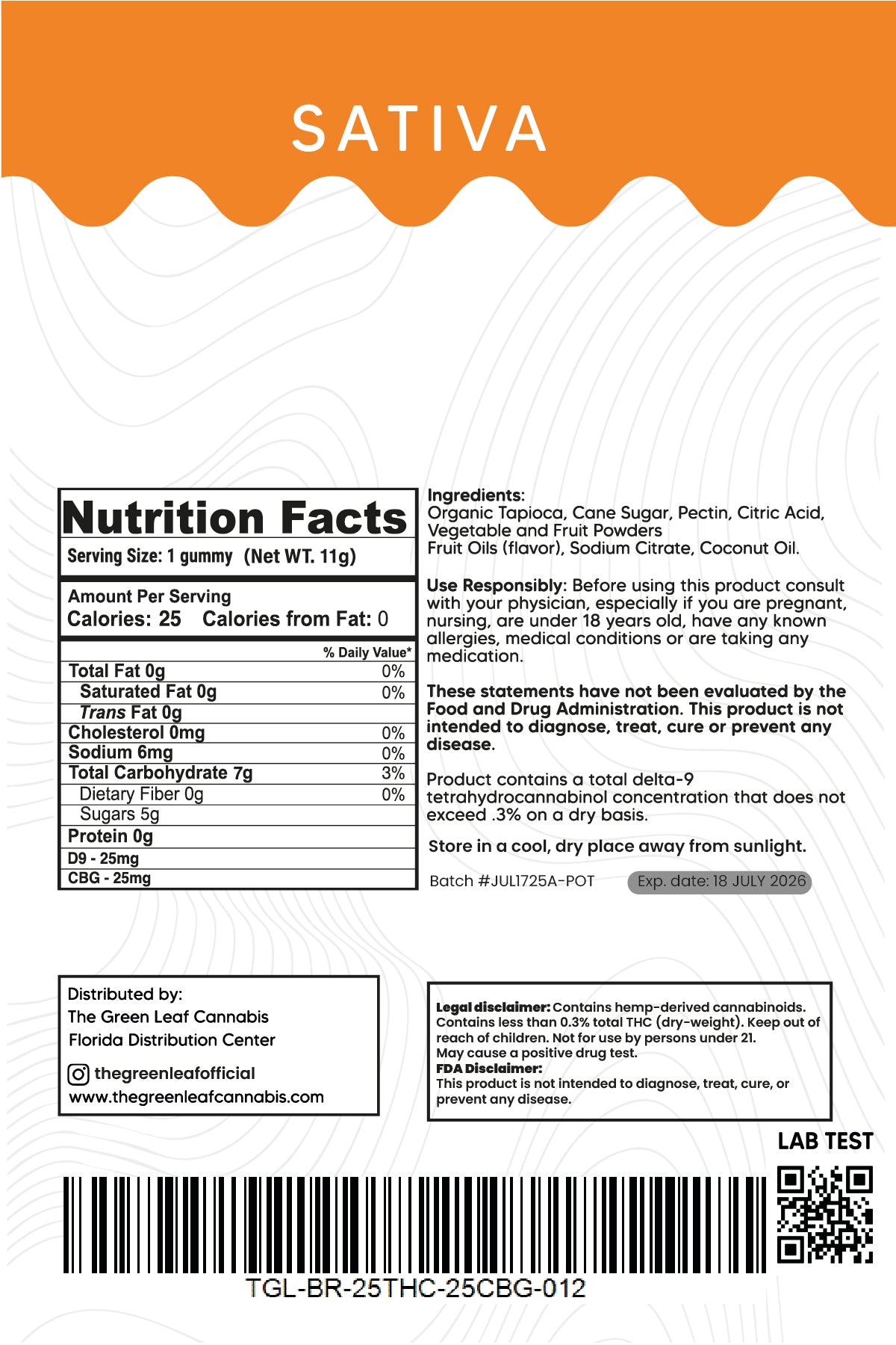 Sativa 500mg Energy Gummies - 25 CBD + 25 CBG - Blue Razz - The Green Leaf Cannabis
