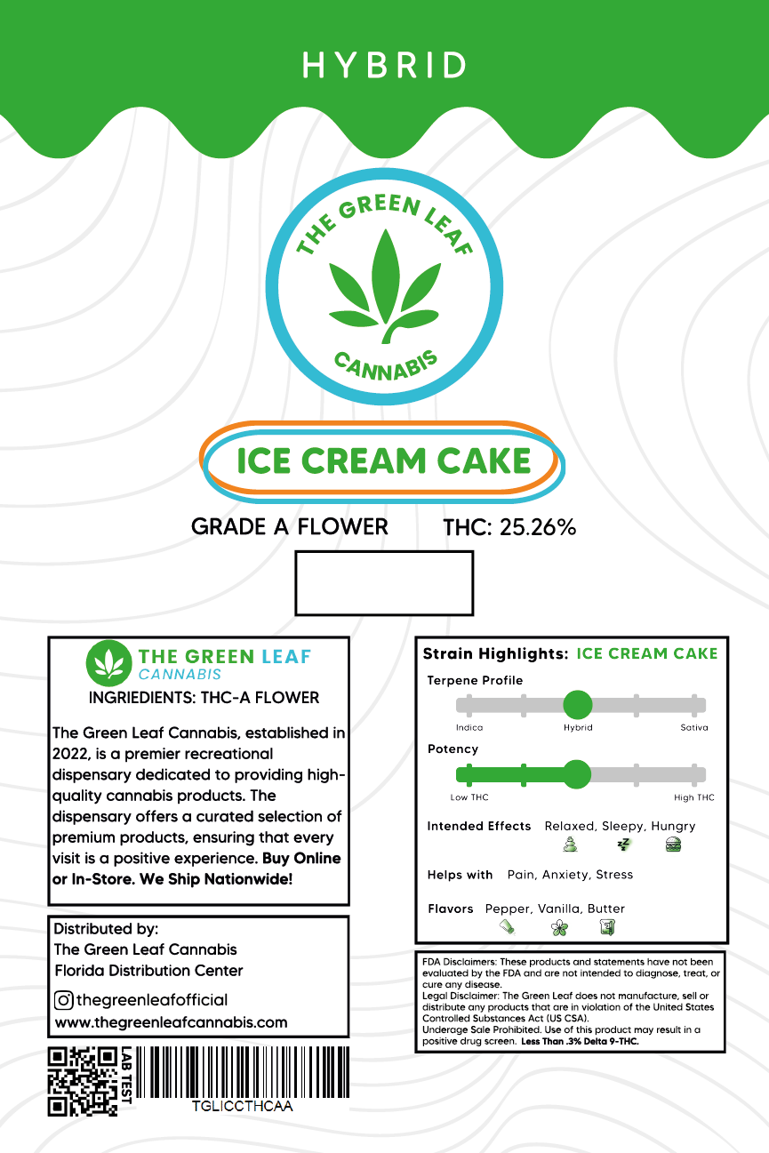 Ice Cream Cake THCA Flower - Hybrid - 1g to 1 lb - A - The Green Leaf Cannabis