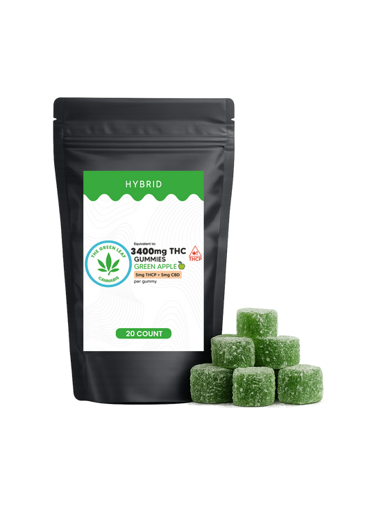 Hybrid 3400mg THC Gummies - 3400mg THC - 20 ct - Green Apple - The Green Leaf Cannabis