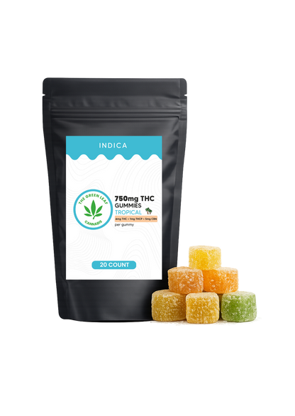 Indica 750mg THC Gummies - 750mg THC - 20 ct - Tropical - The Green Leaf Cannabis