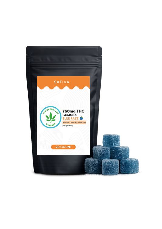 Sativa 750mg THC Gummies - 750mg THC - 20 ct - Blue Razz - The Green Leaf Cannabis