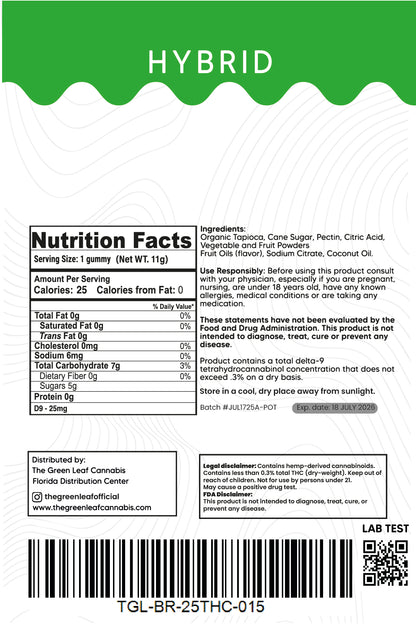 Hybrid 250mg THC Gummies - 250 THC - Blue Razz - The Green Leaf Cannabis