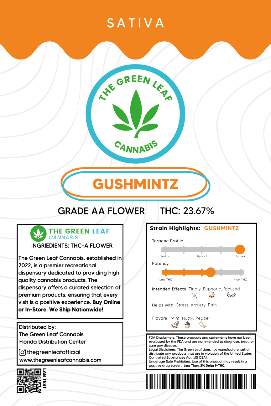 gushmintz-sativa-strain-flower-cannabis-thca-thc-the green leaf cannabis
