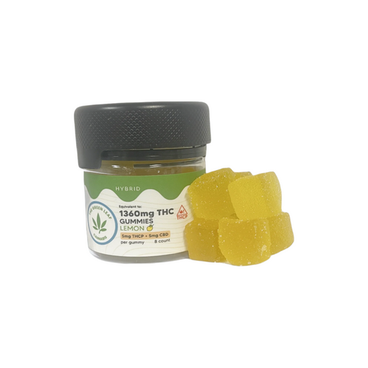 hybrid-THC-Gummies-THC edibles-THCP-CBD-lemon-yellow gummies