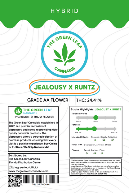 Jealousy x Runtz THCA Flower - Hybrid - 1g to 1 pound - AA - The Green Leaf Cannabis