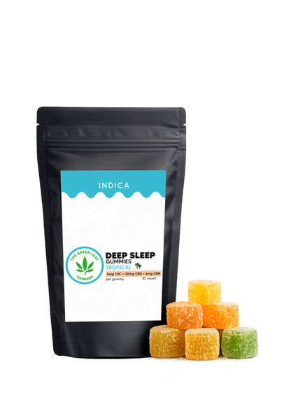 Indica Deep Sleep Gummies – 5mg THC + 30mg CBD + 6mg CBN – Tropical – The Green Leaf Cannabis