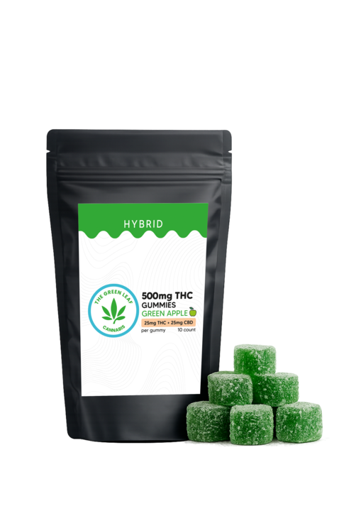 Hybrid 500mg Gummies – 25mg THC + 25mg CBD – Green Aple – The Green Leaf Cannabis