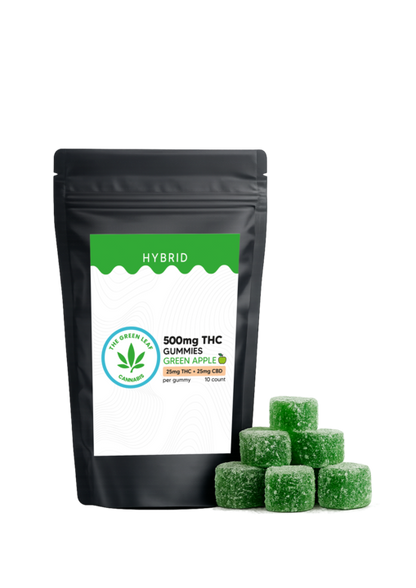 Hybrid 500mg Gummies – 25mg THC + 25mg CBD – Green Aple – The Green Leaf Cannabis