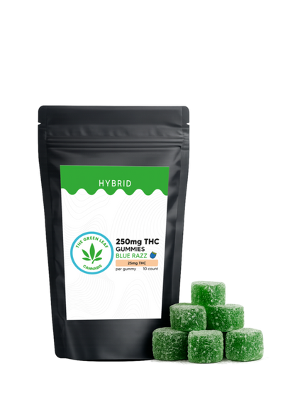 Hybrid 250mg THC Gummies - 250 THC - Blue Razz - The Green Leaf Cannabis