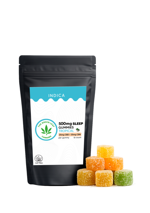 Indica 500mg  Gummies – 25mg THC + 25mg CBN – Tropical – The Green Leaf Cannabis